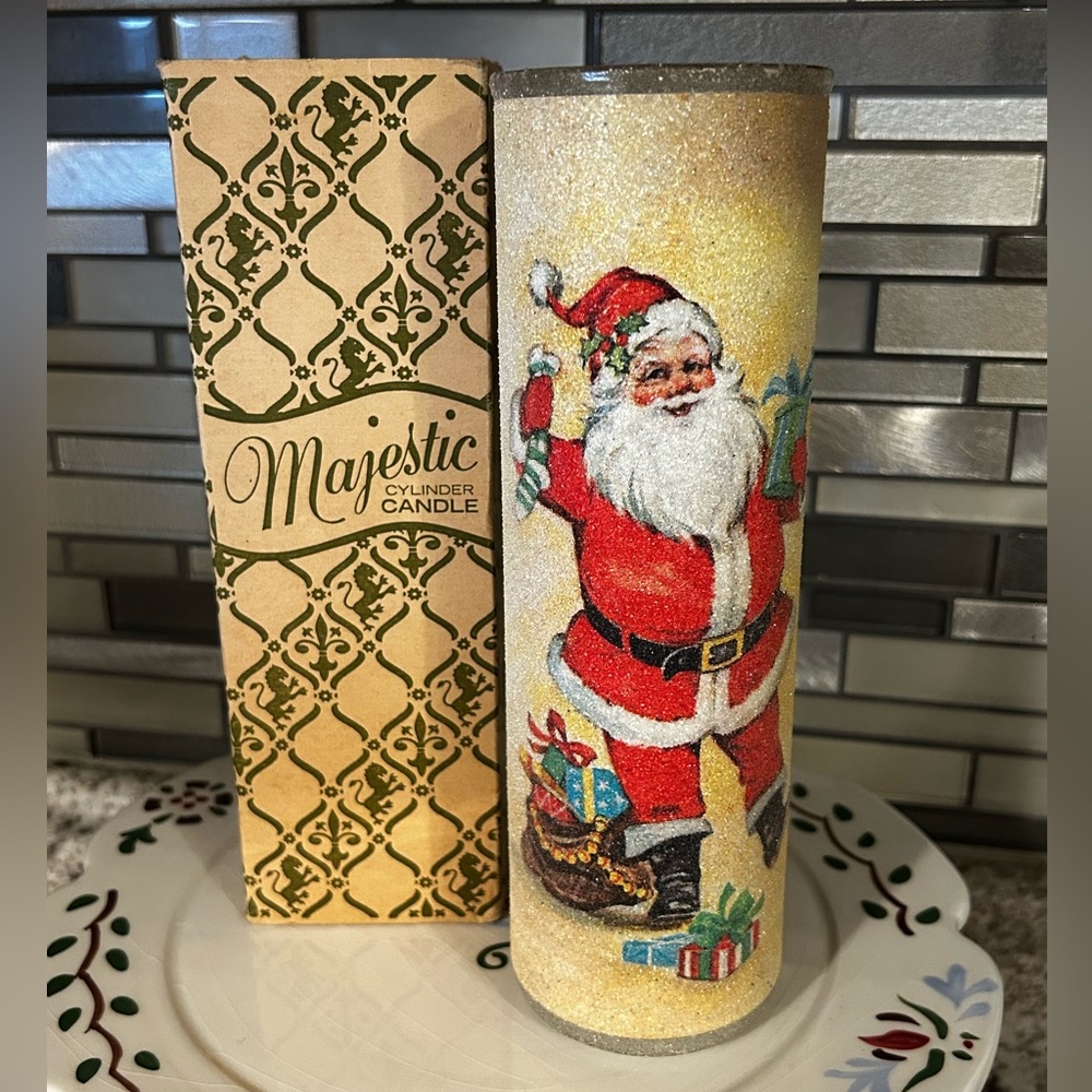 Vintage Majestic Candle in Box Santa Christmas Holiday Home Decor Red, Gold